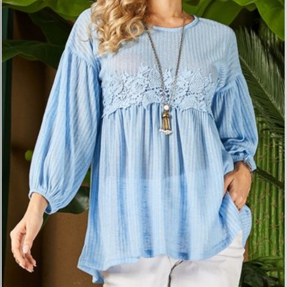 Blue embroidered top 1X
